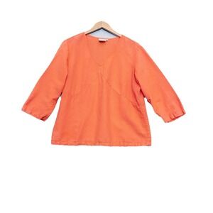Hot Cotton Top Sz Large Linen Peach 3/4 Sleeve Lagenlook Resort Beachy Travel